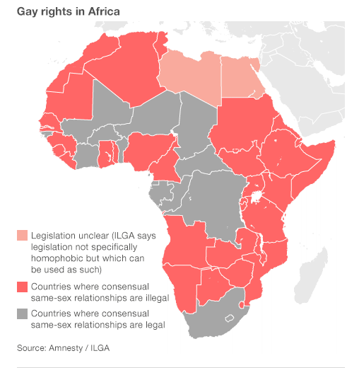 mapa de los derechos de homosexuales y lesbianas en Africa